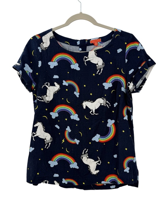 Modcloth Tops - ModCloth Rainbow Unicorn Print Linen Blend Boxy Top Women’s Small Navy